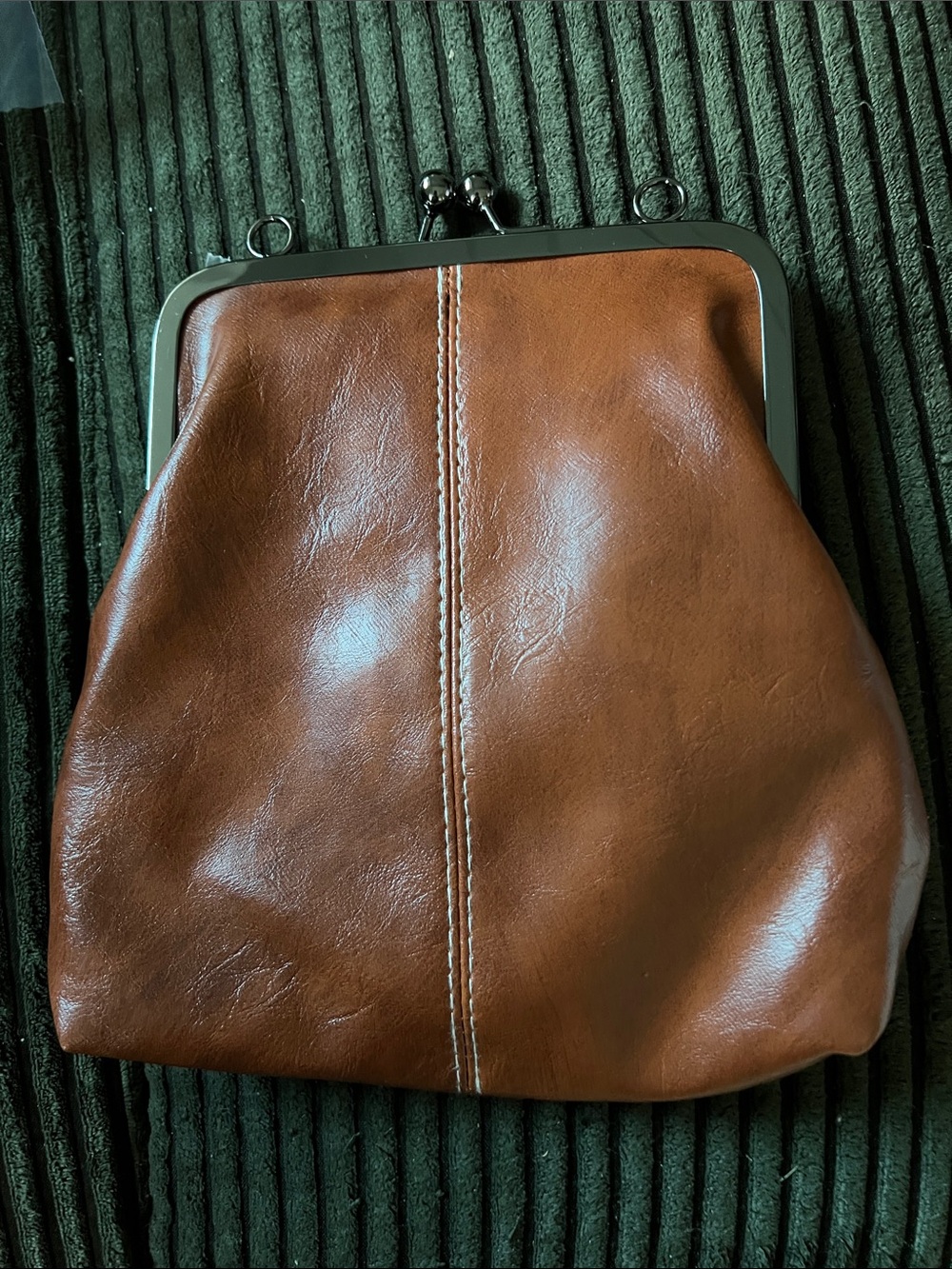 Vintage Brown or Green Vegan Leather/Suede Kiss-Lock Clutch